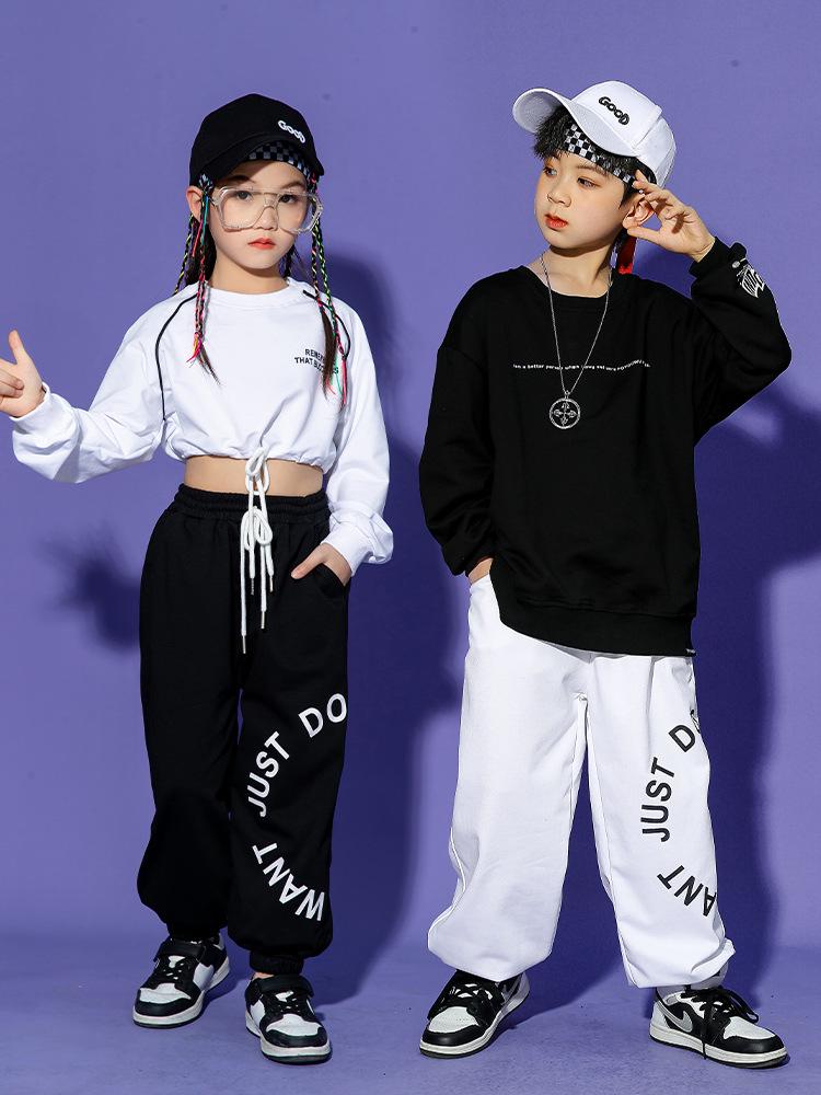 Kids' Hip Hop Dance Outfits: Boys & Girls Spring/Autumn Performance Wear with Crop Tops and Sweatpants