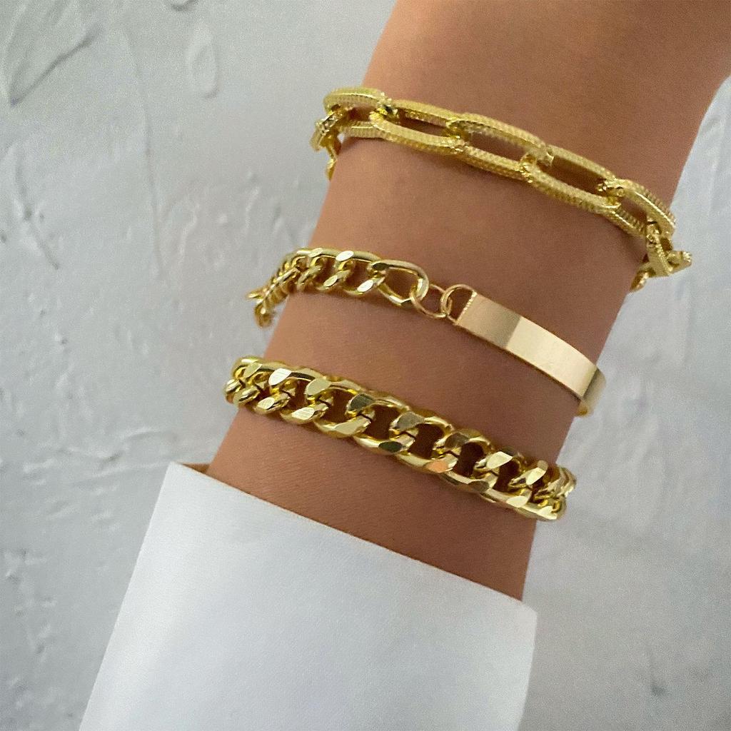 4-Piece Hip-Hop Cuban and Twisted Rope Chain Bracelet Set - European and American Punk Metal Jewelry Gift