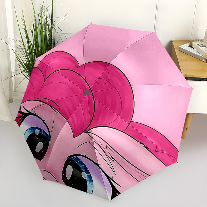 Be Smiling Pink Hair Auto Open Close Umbrella - Portable 3-Fold Design with 8-Bone Iron Frame, Perfect for Fans, Travelers, Daily Use, and F