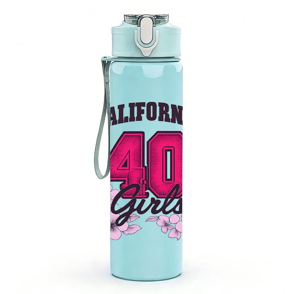 1PC California 40 Girly Floral Print 750ml Color Plastic Sports Water Bottle Leakproof Flip Straw Lid Suitable for Sports Office Home Use