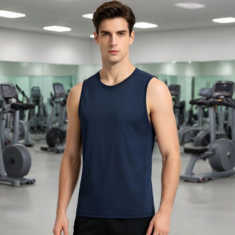 Men s Quick Dry Breathable Sleeveless Running Tank Top 4XL тёмно-синий