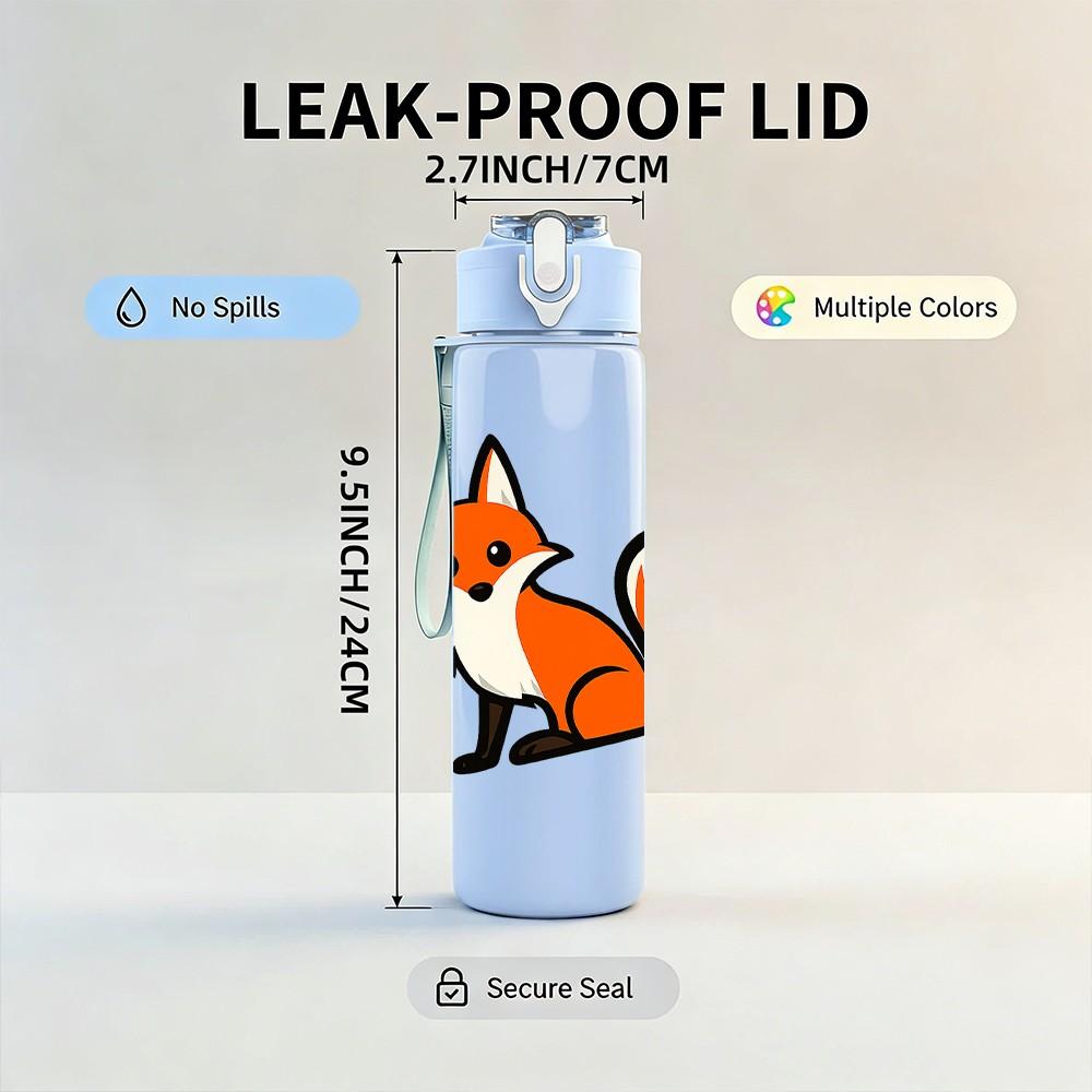 1PC Smart Fox Cartoon Drawing 750ml Color Plastic Sports Water Bottle Leakproof Flip Straw Lid Suitable for Sports Office Home Use