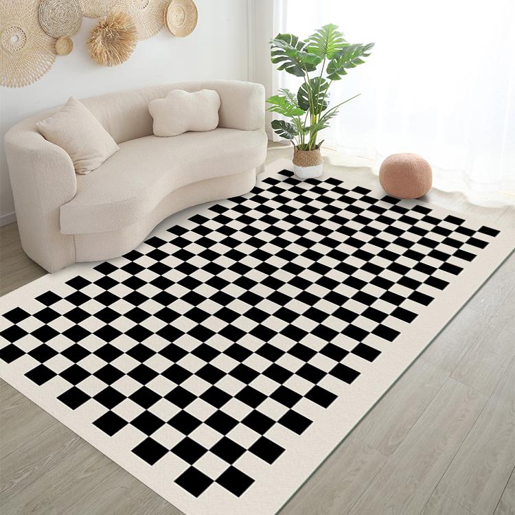 Black White Checkerboard Fluffy Carpet Living Room Decoration Home Sofa Cream Style Bedroom Girl Room Rug Anti-skid Floor Mat
