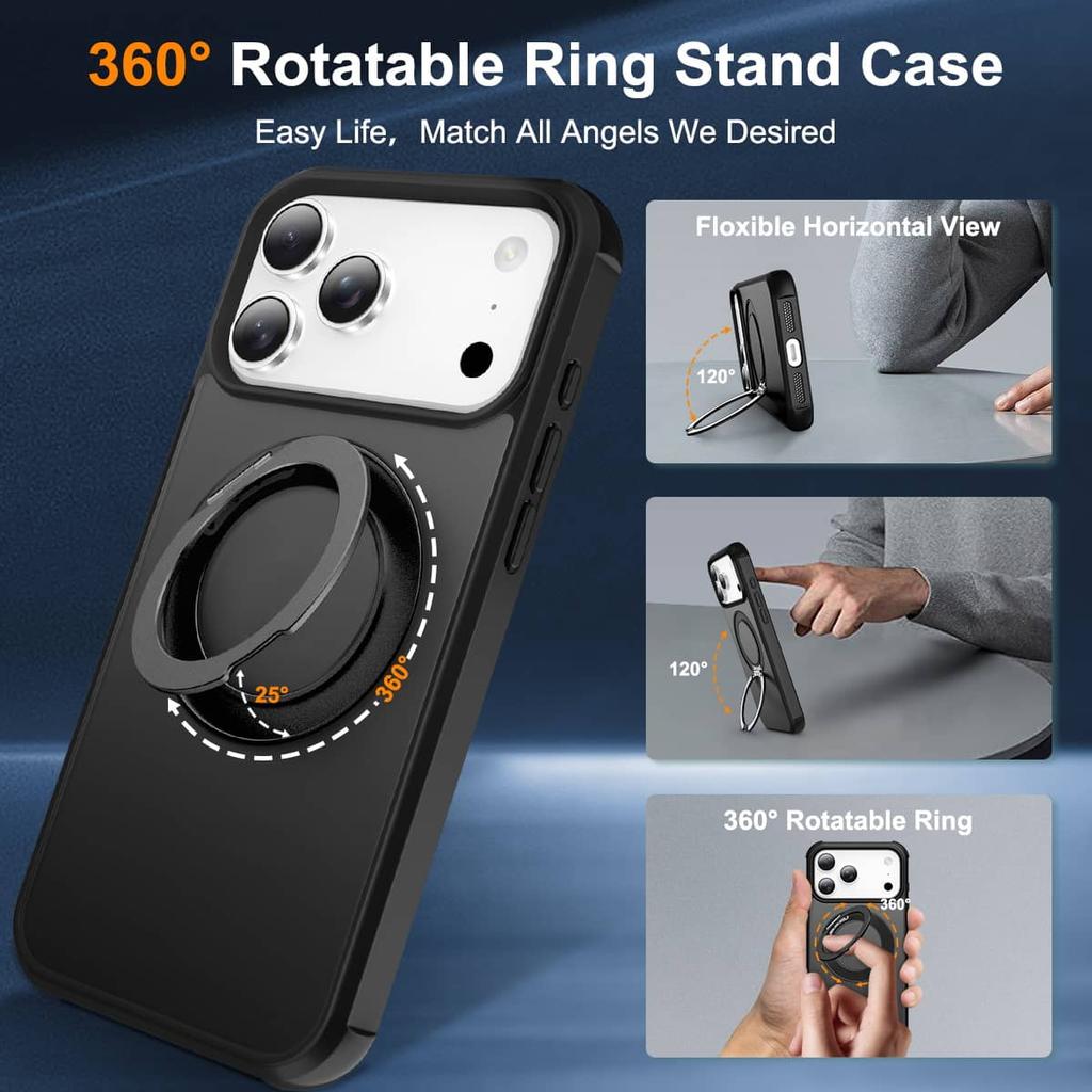 360° Magnetic Swivel Ring for iPhone 17 Pro Max 17 Pro iPhone Air Case, Built-in Metal Stand, Shock and Vibration Resistant Case