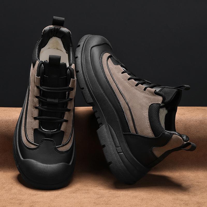 FashionMen Ankle Boots Lace Up British Casual Platform Leather Men Black Motorcycle Boots Winter Cotton Keep Warm Men Ankle Shoes