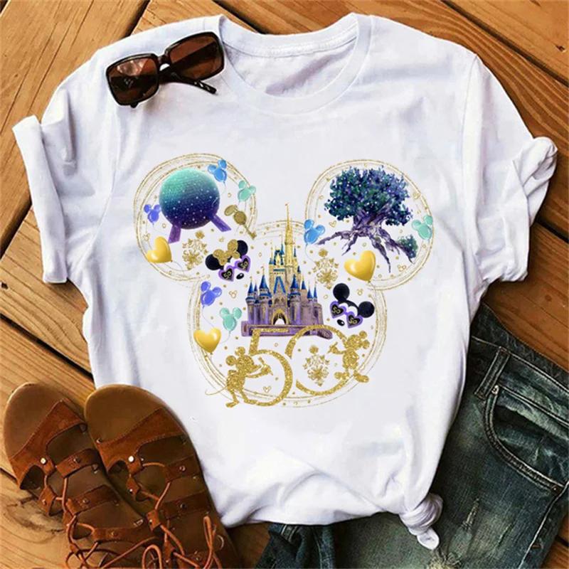 T-shirt ample mignon Disney à manches courtes pour femme avec tête de Mickey Mouse imprimée Mode Motif Haut en Coton
