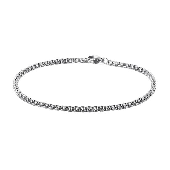 Men Bracelet Thick Hollow Chain with Lobster Clip Solid Color Polished Stainless