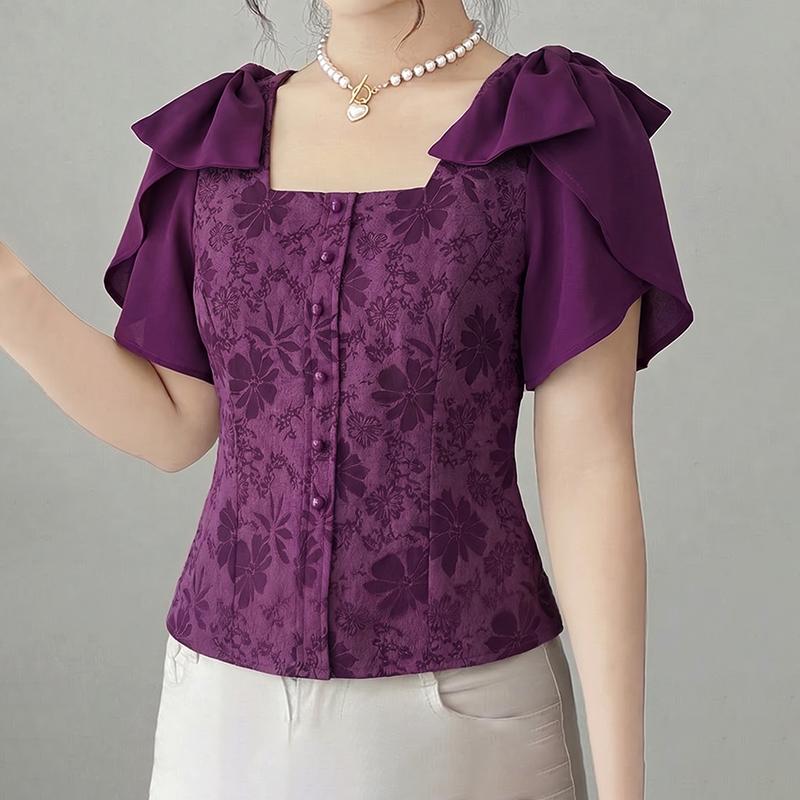 

ZANZEA Women Square Collar Summer Casual Short Sleeve Slim Blouse XL кларет