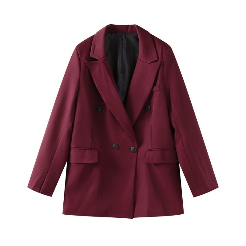 

Женские бордовые блейзеры с лацканами, двубортные, с карманами, с длинными рукавами, свободные, 2024, новые модные офисные женские пиджаки, осень L