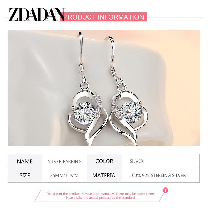 ZDADAN 925 Sterling Silver Blue Crystal Drop Earrings For Women Fashion Party Jewelry