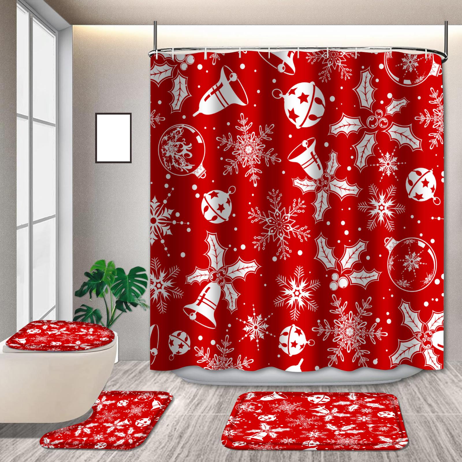

1 Set Merry Christmas Shower Curtain Set For Bathroom Decor Shower Curtains 180x180cm Christmas Decorations For Christmas Gift 3PCS NO CURTAIN