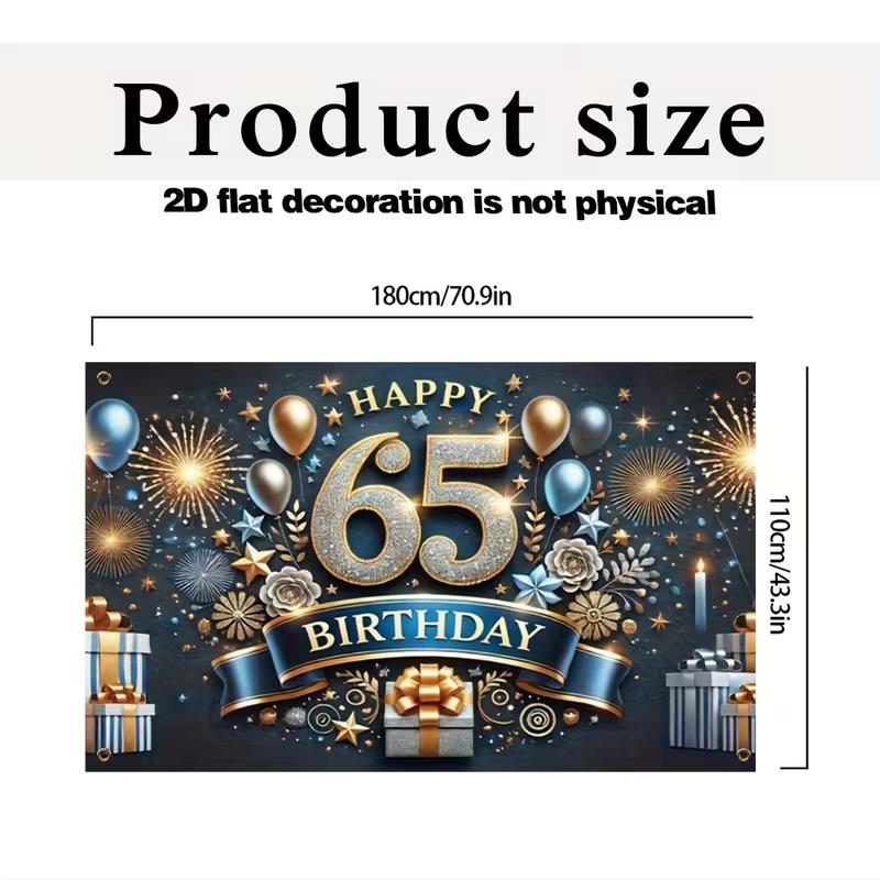 2D 65. Geburtstag Party Hintergrund, Blau Gold Ballon & Geschenkbox Hintergrund für Fotokabine & Dekoration