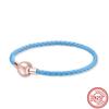 High Quality 100% S925 Sterling Silver Clasp Charm Bead Woven Leather Bracelet for Women & Children's Trendy Gift Jewelry