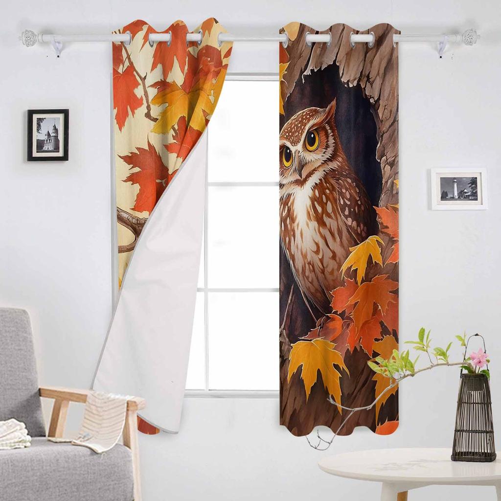Autumn Maple Owl Blackout Curtains For Living Room Bedroom Window Treatment Blinds Drapes