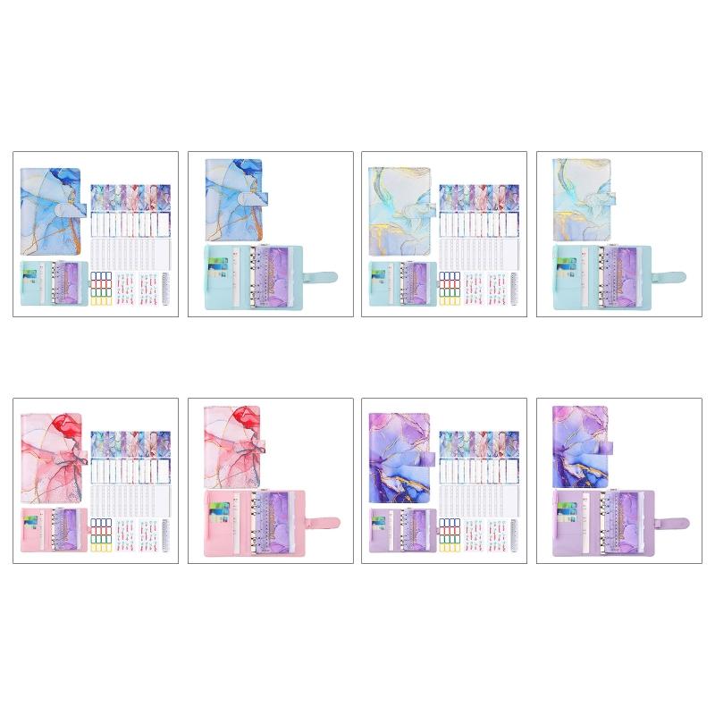 Marble A6 Budget Binder for w/ Budget Sheets Cash Envelopes Bag Colored Label Stickers for Budgeting Cash Budget Organiz
