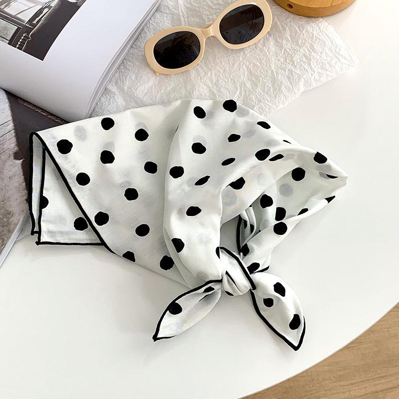 Silk scarf neck small square scarf high-end new versatile decorative small scarf polka dot headscarf pastoral hair band tied hair