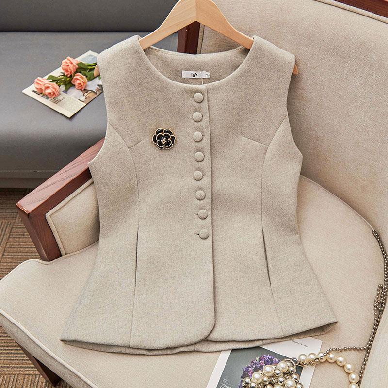 

Vintage Brushed Shoulder Jacket Gray Suit Sleeveless Vest Fashionable Lady Coat Autumn/Winter Commuting Elegant Women s Clothing XL серый