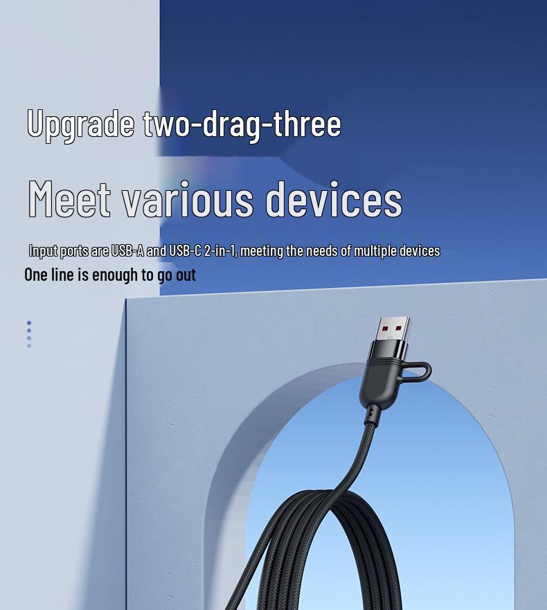 PD240W Multi-Device Super Fast Charging Cable: 3-in-1 for Phones, Tablets, Laptops & 5-in-1 Car Charger