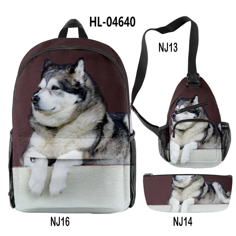 Classico Novità Strano Divertente Cool Husky Stampa 3D 3pz/Set alunno Zaini Scolastici Zaino per Viaggio per Laptop Borsa da Petto Astuccio