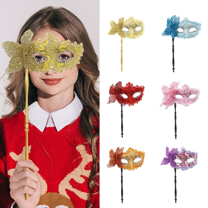 Benátská maska motýla pro ženy Maškarní maska Halloweenská párty maska s držákem Půlmaska Mardi Gras maska