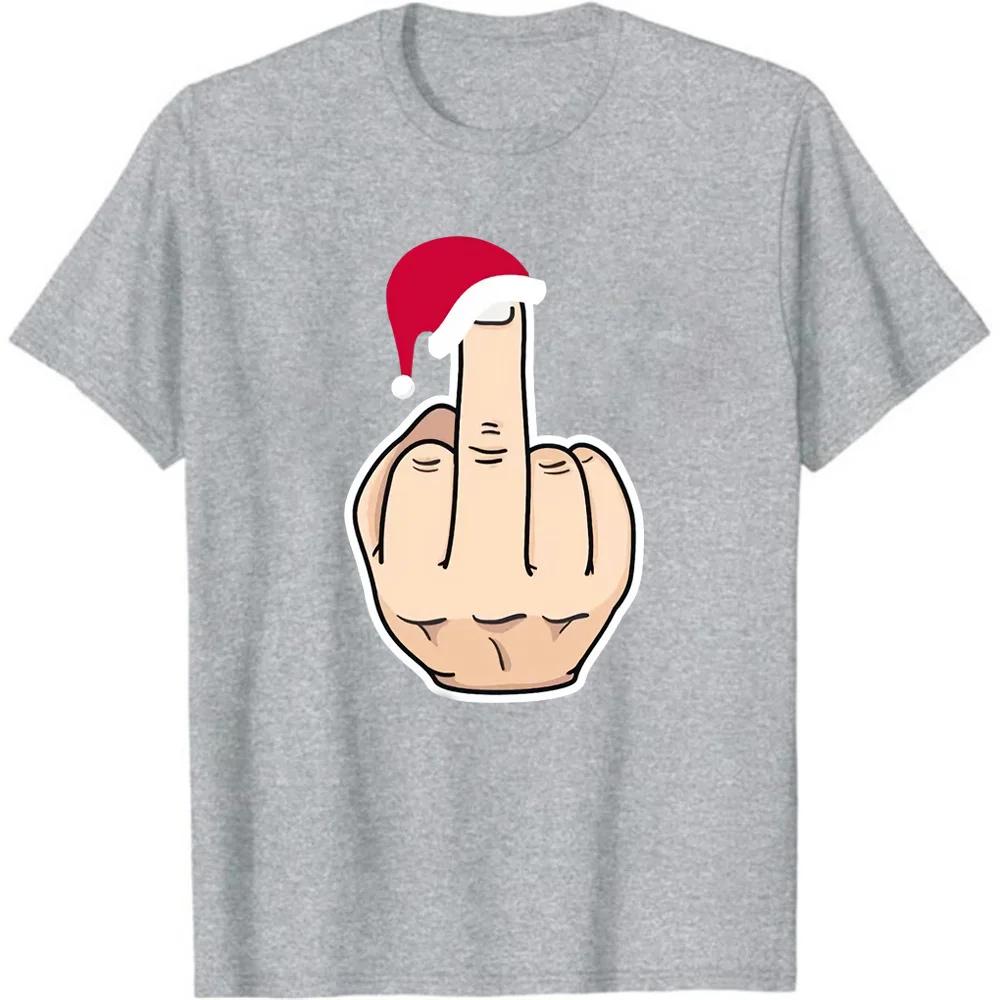 Christmas Santa's Hat Middle Finger Print T Shirt Women Short Sleeve O Neck Loose Tshirt Women Tee Shirt Tops Camisetas Mujer