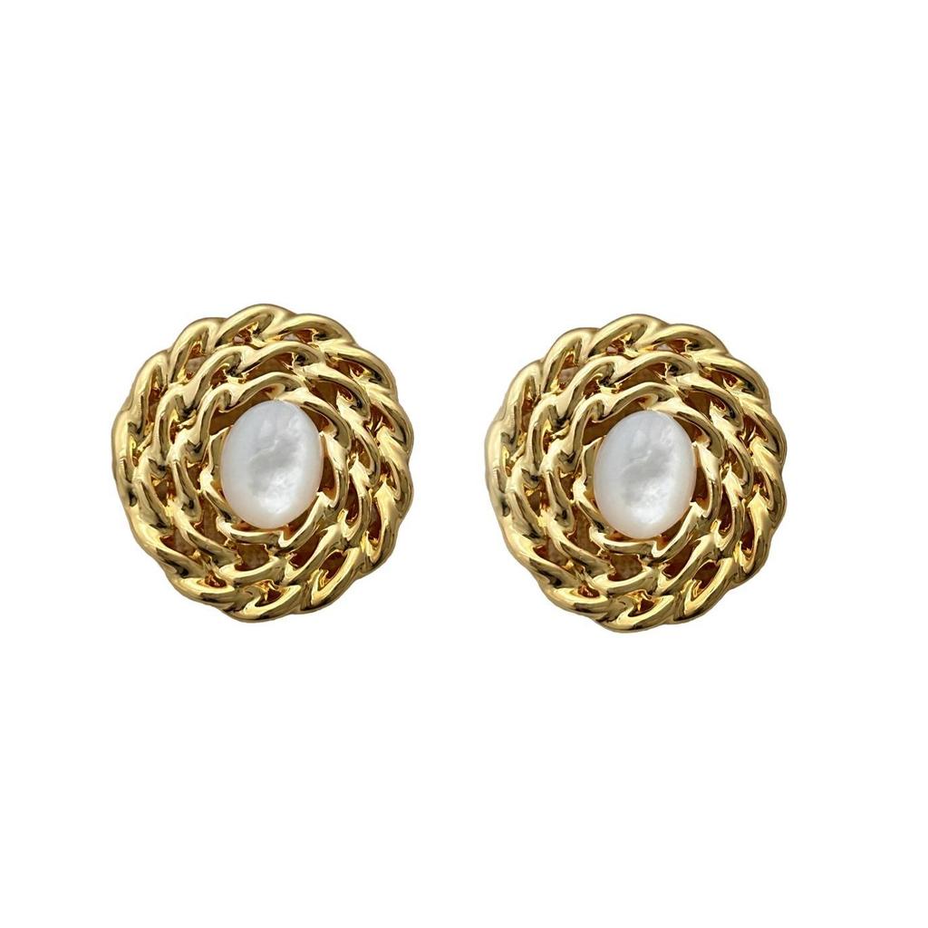 Metal Round Spiral Stud Earrings Geometric Premium Classic Versatile Elegant Soft Retro Light Luxury Earrings