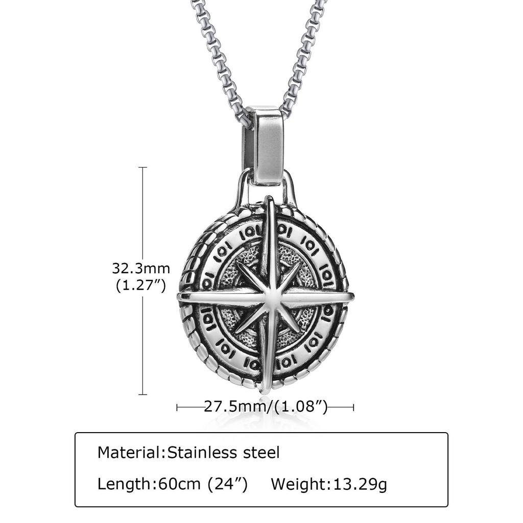 Vnox Stylish Mens Compass Necklace,Rock Punk Stainless Steel Compass Pendants Male Collar Jewelry