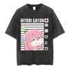 Vintage Gewaschenes Locker geschnittenes Hip Hop Streetwear T-Shirt für Herren & Damen, Anime Bocchi The Rock Hitori Gotoh Grafikdruck