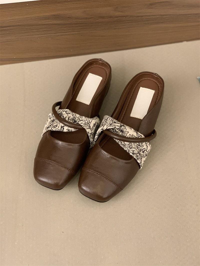 

inner heightening bag head half slippers women wear new spring and summer new fairy platform Mary Jane slope heel single shoes 40 коричневый