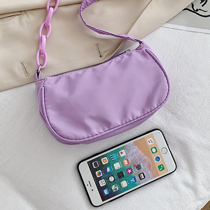 Moda Feminina Lona Bolsas de Mão Pequenas Simples Diário Cor Sólida Corrente Bolsas de Ombro Axilar Feminina