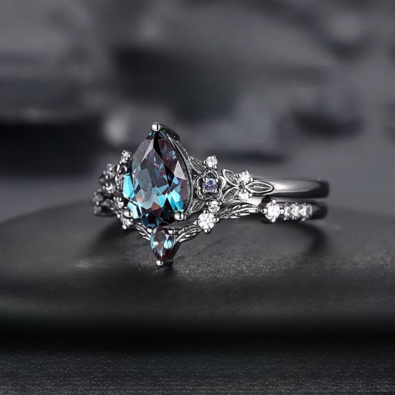 Modieuze blauwe damesring met bloemen, gelaagd met gepersonaliseerde licht luxe high-end ring voor dames