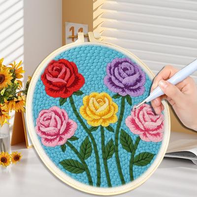 Diy Punch Needle Embroidery Starter Kits Daisy Lily Floral Sewing Kit Funny Easy Punch Needle Kits For Beginner DIY Needlework