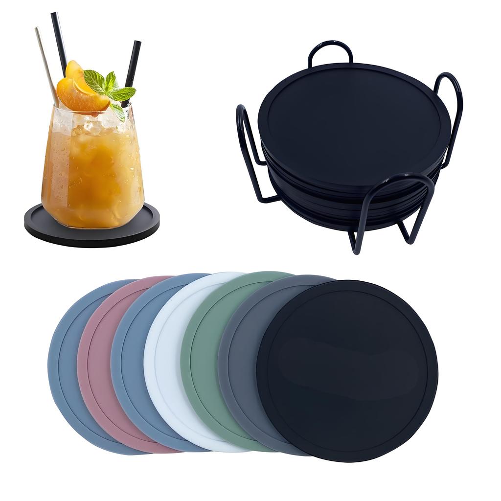 Non Slip Silicone Drink Coasters Large Black Cup Coaster Set For Outdoor Drinks Anti Stain & Heat Resistant - Cup Tab