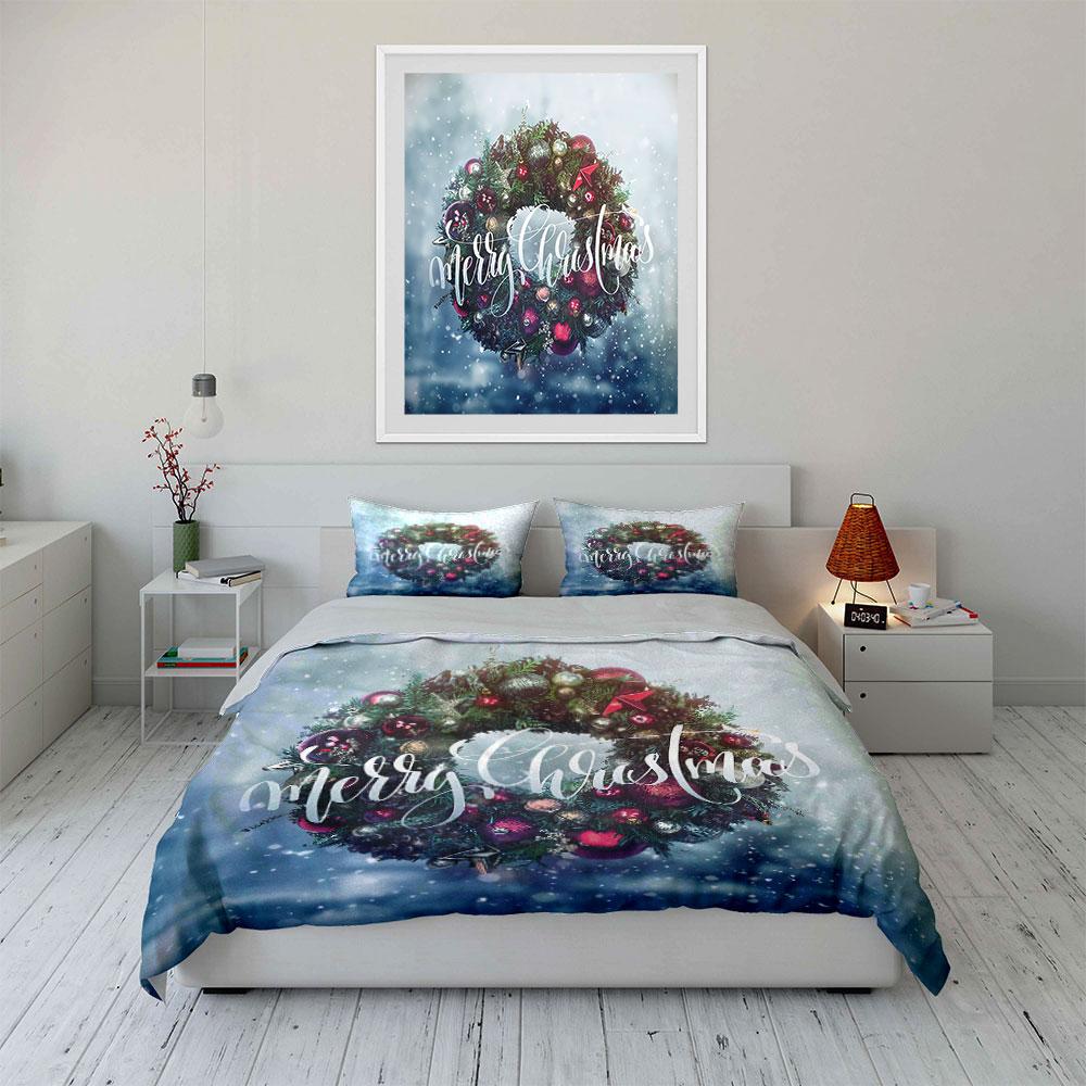 Christmas Wreath with Snowflakes Bedding Duvet Cover Set Duvet Cover Pillowcases (1*Duvet Cover 2*Pillowcases, without duvet insert)