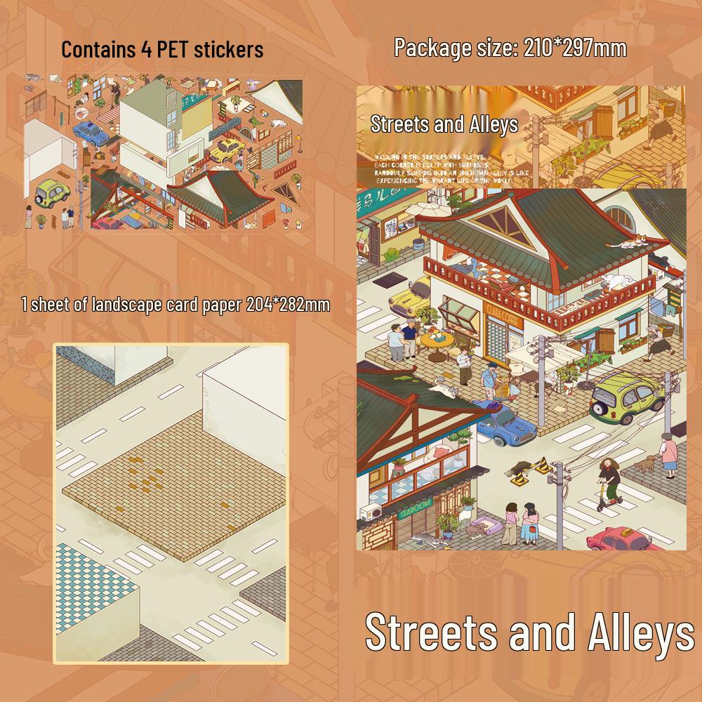 PET Large Format Street Scene Stickers - 4 Sheets for DIY Miniature Decor