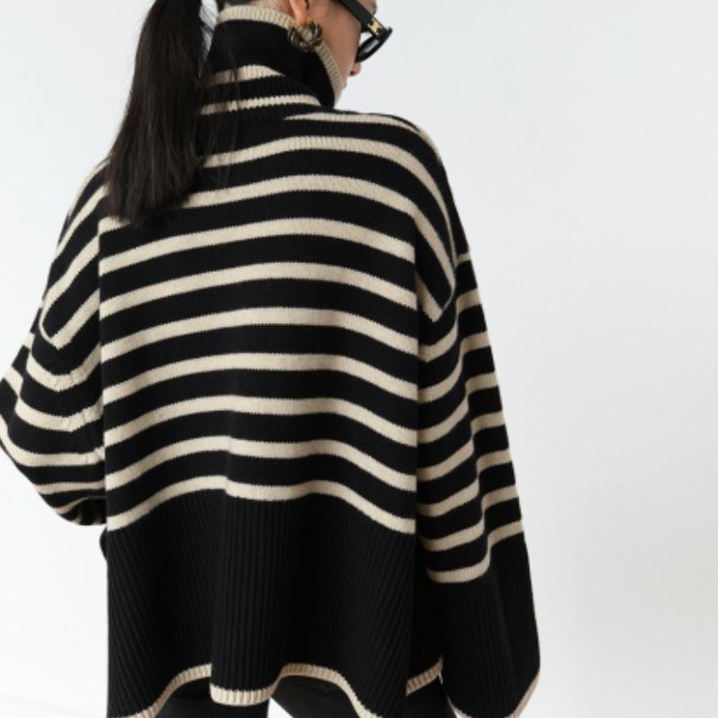 High Neck Damen Pullover für Frauen Gestreifter lockerer Rollkragenpullover Pullover Damenpullover Damen Top
