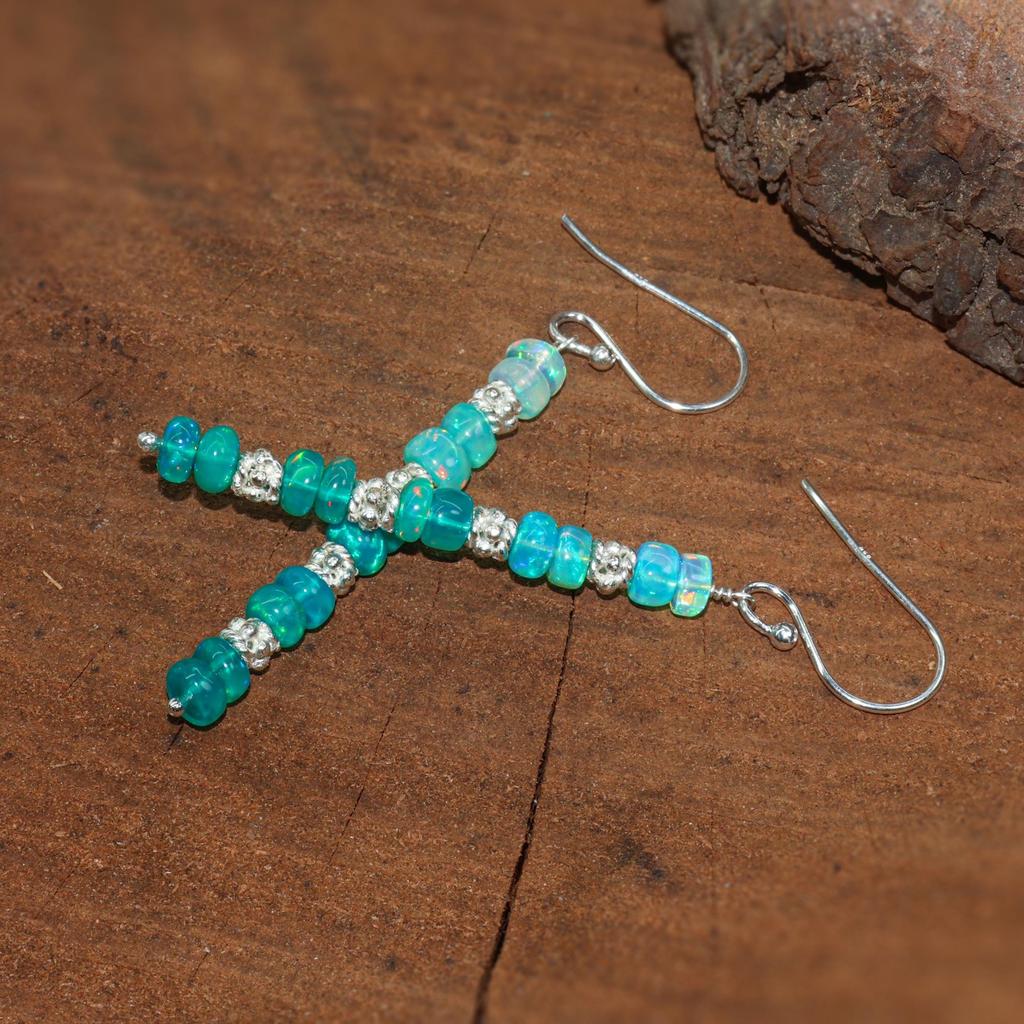 Orecchini con Perle di Opale Verde Lisce, Orecchini a Grappolo con Perle di Opale Etiopico, Orecchini Pendenti Fatti a Mano con Opale, Orecchini a Goccia di Opale, Gioielli per il Segno Zodiacale