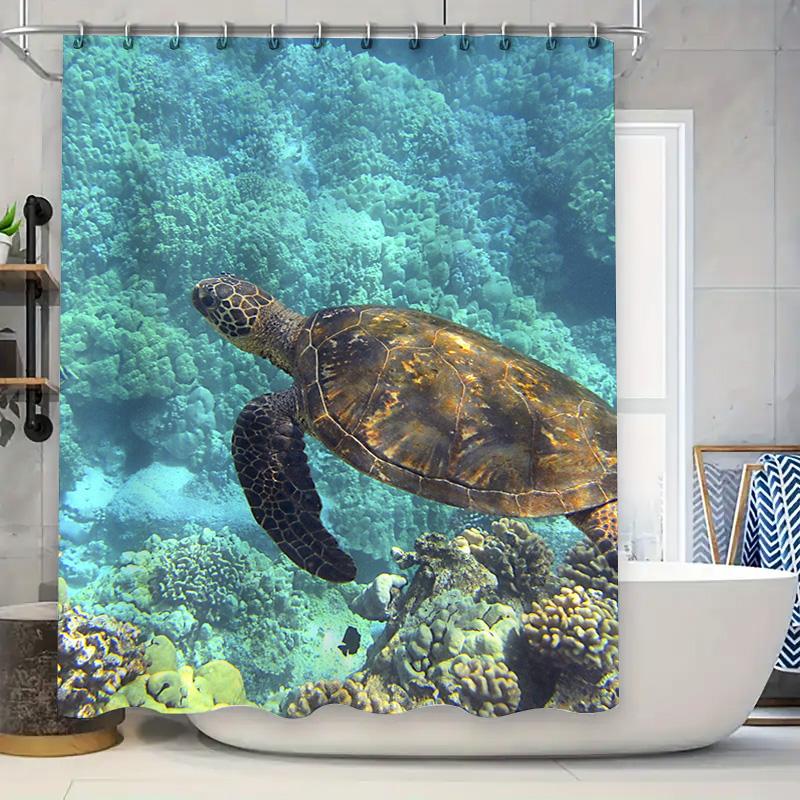 

Underwater World Shower Curtain Sea Turtle Coral Waterproof Fabric Printed For Bathrooms Decor Available In Multiple Sizes W60H190(CM)-1 Pcs