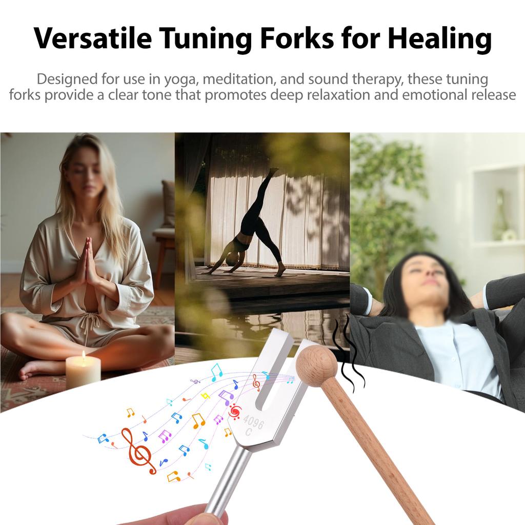 4096Hz Tuning Fork with Wooden Hammer for Sound Musical Instrument Yoga Relaxation Aluminum Alloy