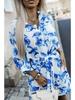 New 2025 Long Sleeve Printed Waist-Gathering Mid-Length Shirt Dress