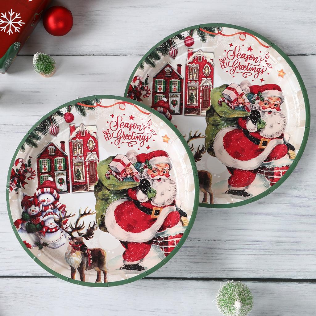 Christmas Disposable Paper Tableware Merry Christmas Decor For Home 2025 Navidad Natal Cristmas Xmas Gift Happy NewYear 2025