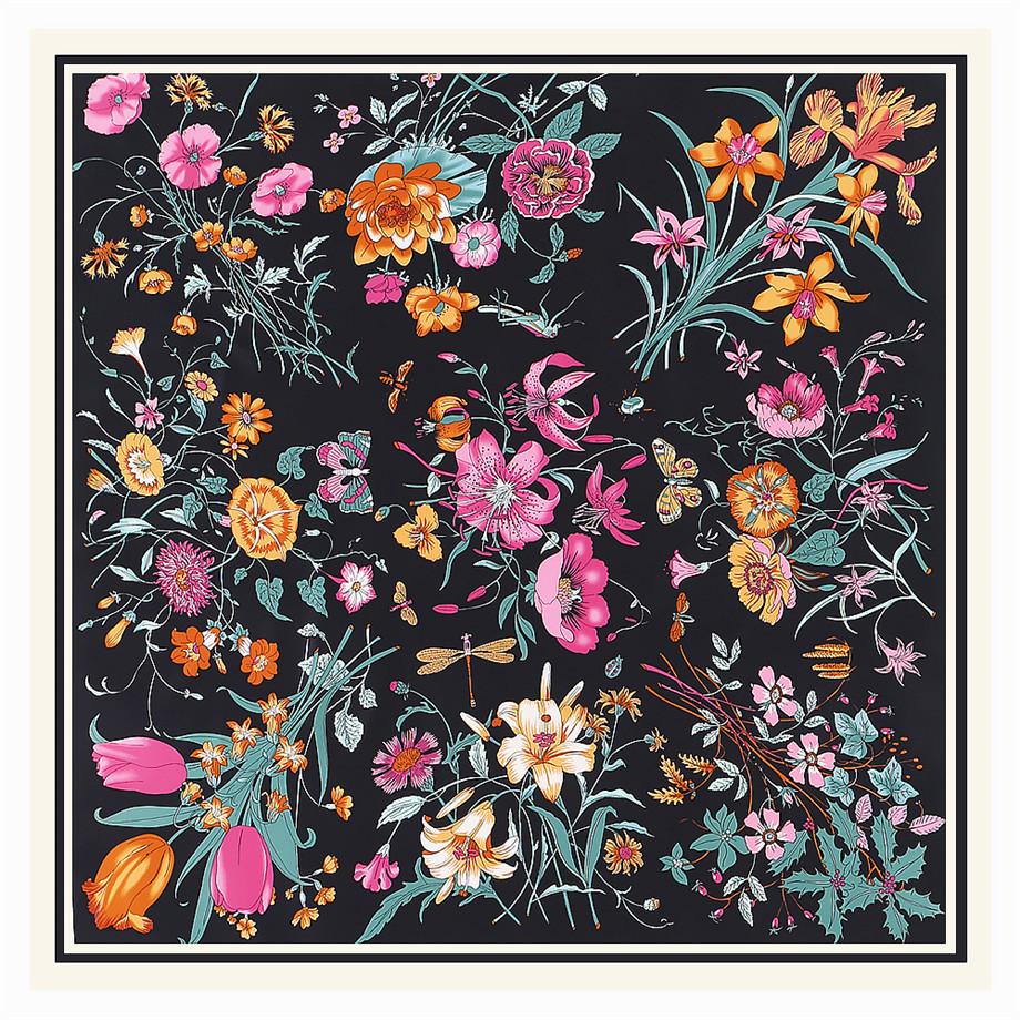 

130cm Luxury Brand Twill Silk Scarf Women Bandana Square Scarf Design Floral Kerchief Scarves For Ladies Fashion Shawl Echarpe