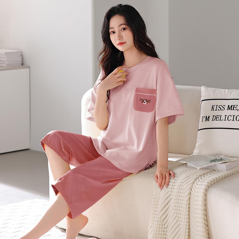 Premium Modal Cold Silk Cool Pajamas Women's Summer Short-sleeved Trousers with Chest Pads Can Be Worn Outside Loungewear Suit
