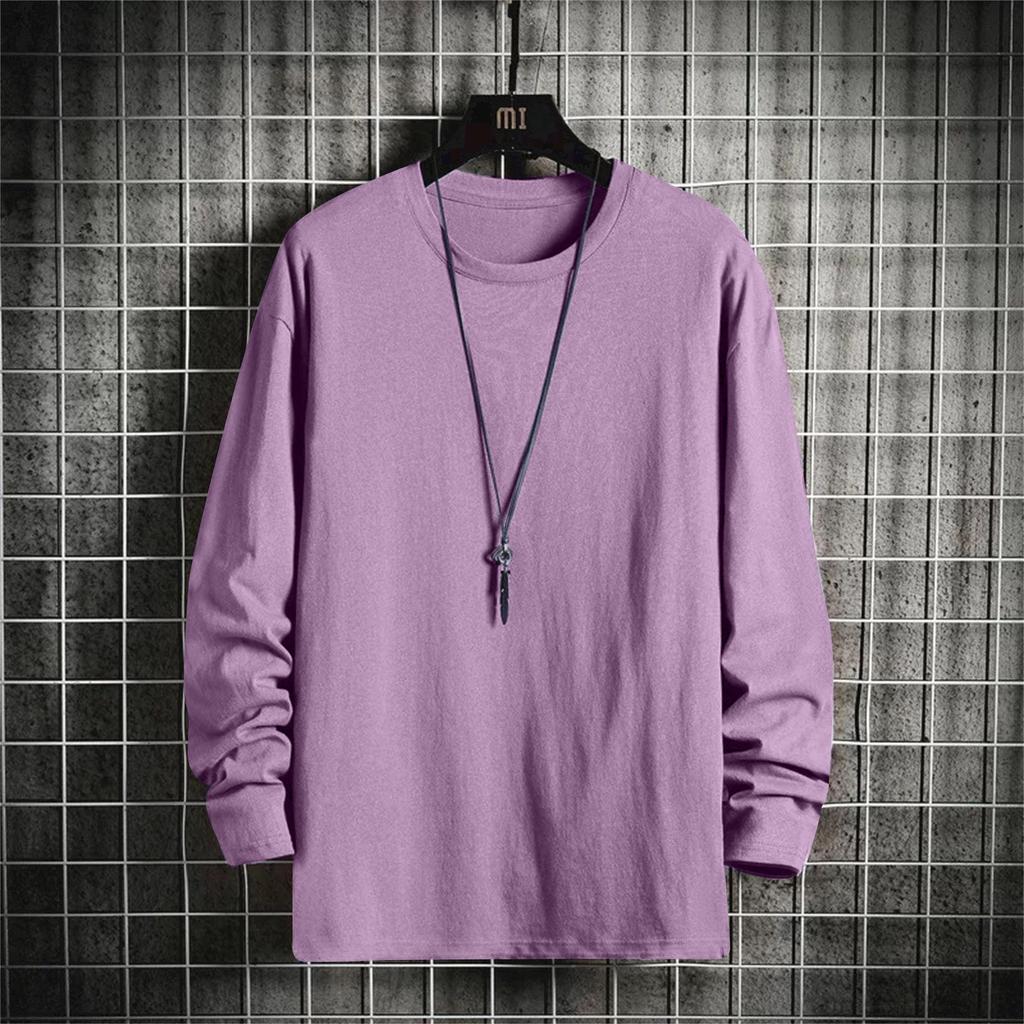 Langarm-T-Shirt Herren Locker Trendfarbe Oberteil Freizeit Rundhals Unterhemd Dünner Hoodie