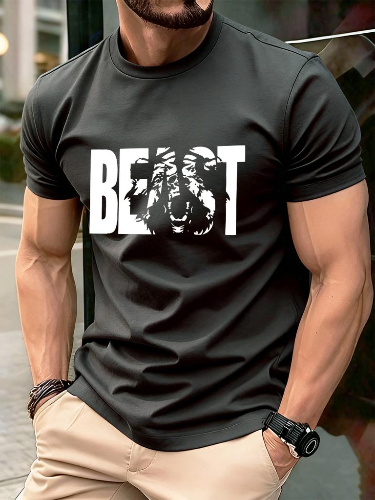 Beast Letter Print Cotton TShirts MenS Summer Comfortable Soft T Shirt Oversized ONeck Short Sleeve Tops Basic Mens Clothes