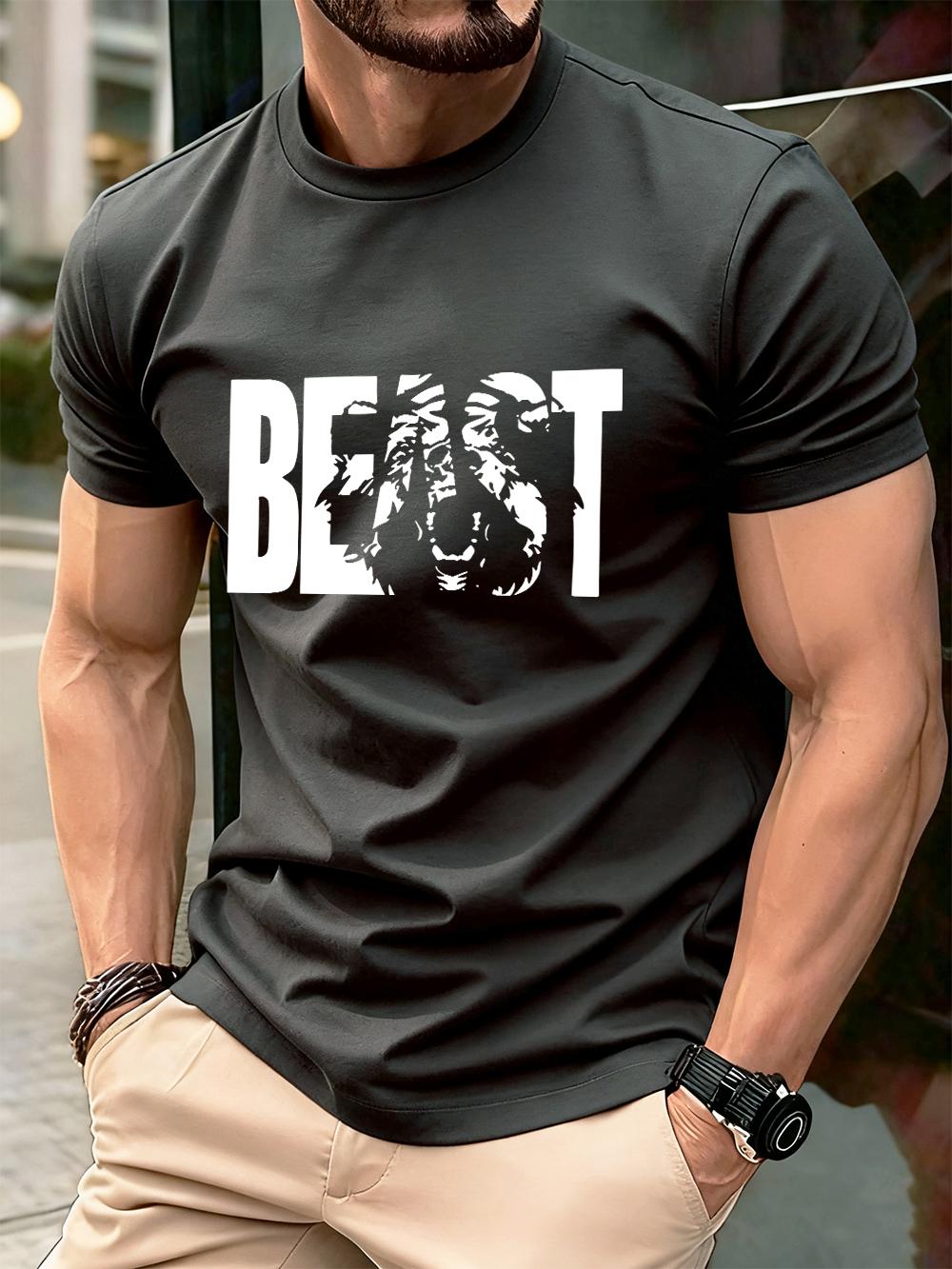 

Beast Letter Print Cotton TShirts MenS Summer Comfortable Soft T Shirt Oversized ONeck Short Sleeve Tops Basic Mens Clothes L
