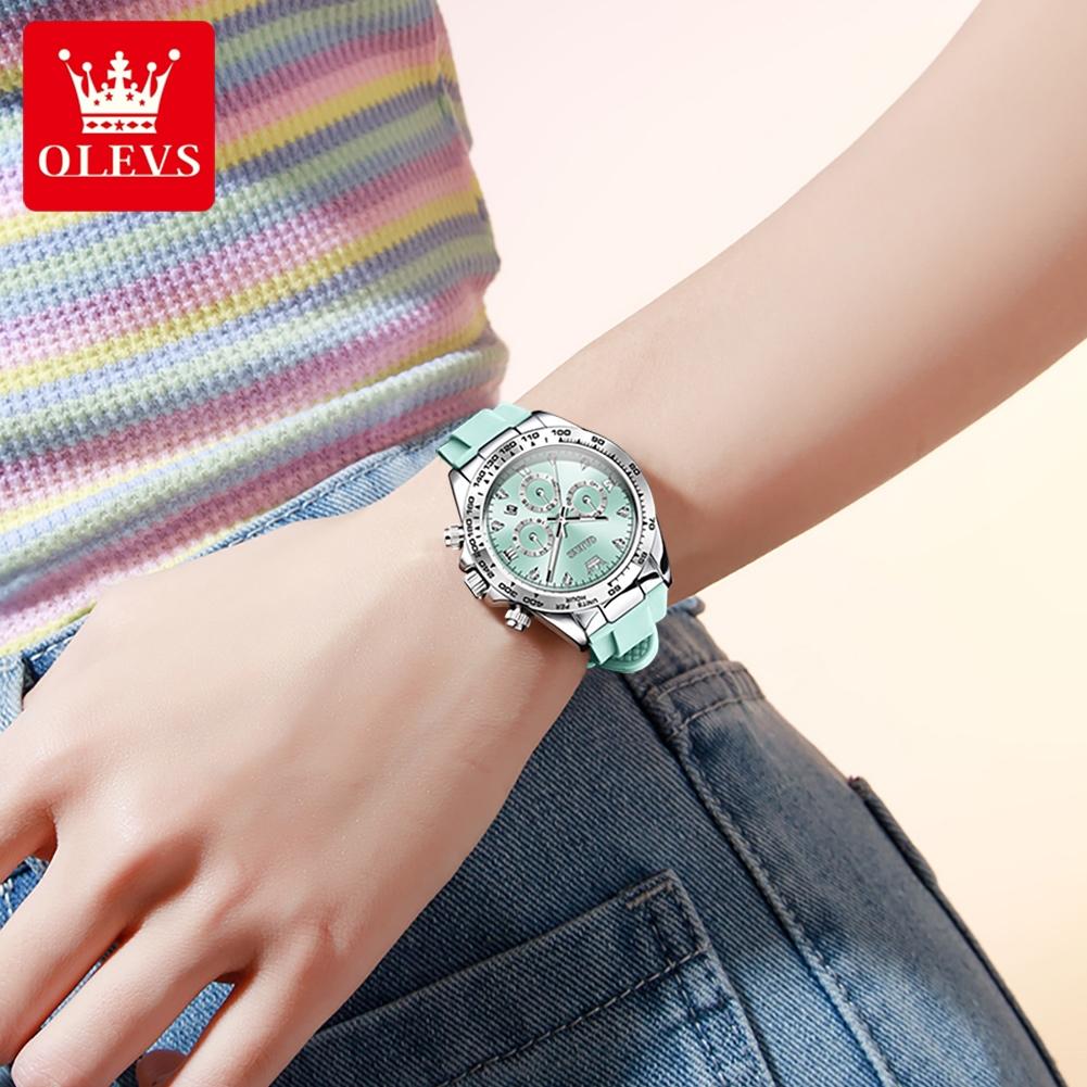 Quartz Watch for Women Silicone Strap Date Waterproof Chronograph Elegant Luxury Ladies Wristwatch