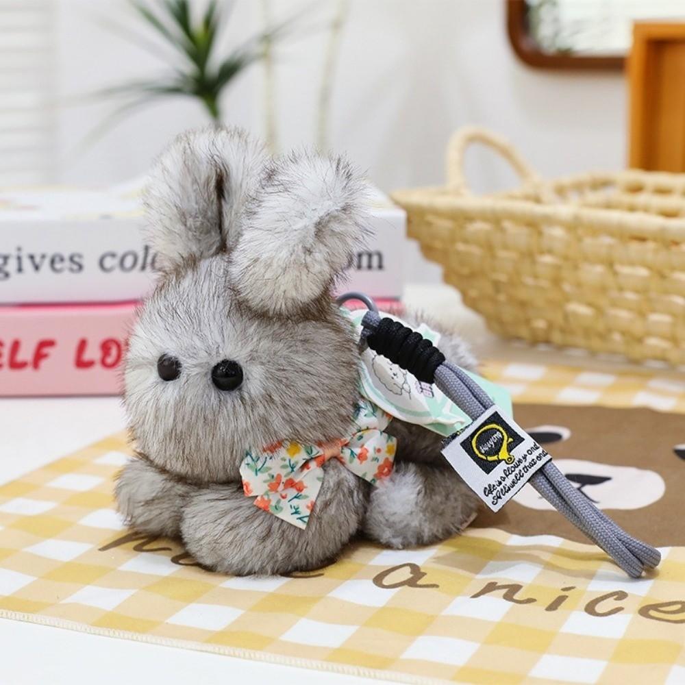 Decoration Plush Bow Rabbit Keychain Plush Material Bunny Bag Pendant Stuffed Keychain  Couple