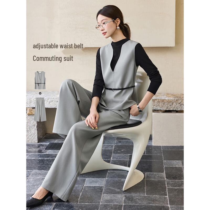Urban Chic V-Neck Vest & Wide-Leg Pants Two-Piece Set L
