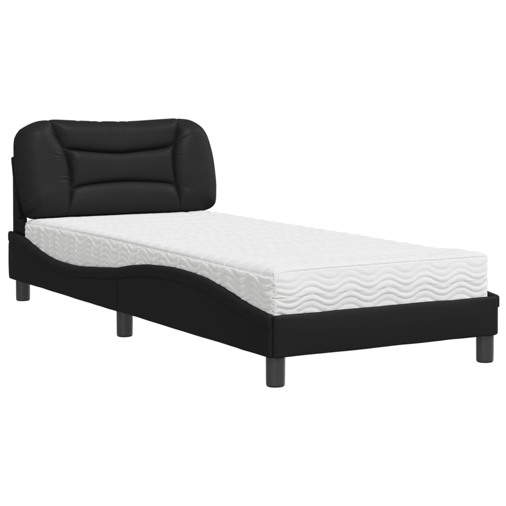 Vidaxl Bed With Mattress, Black, 90X190 Cm, Faux Leather